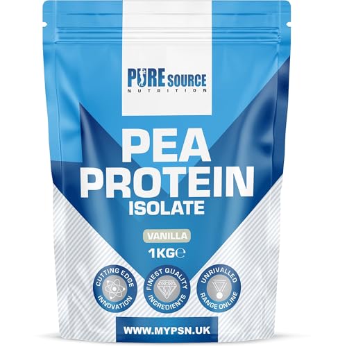 Pure Source Nutrition 100% Vegan Pea Protein Isolate Vanilla Flavoured Vegetarian Protein Powder Shake for Superfood Supergreens Dairy Free Shakes by PSN (1kg, Vanilla)