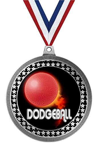 Crown Awards 2.75" Dodgeball Medal Award, Silver Vega Dodgeball Team Trophy Award Includes Free Neck Ribbon