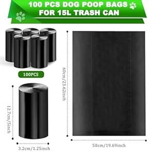 Dog Waste Can Liners, Dog Waste Bags for 15L Dog Poop Trash Can Outside, 5 Pack Dog Poop Bags Rolls Totaling 100 Bags for Outdoor, Garage, Yard or Other Locations