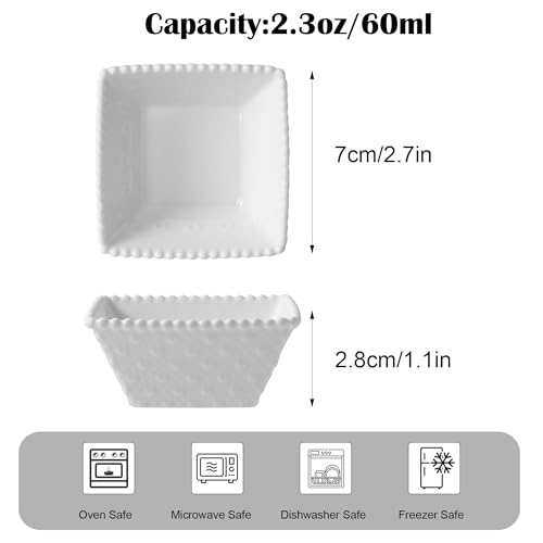 UIBFCWN 20Pack Ceramic Dip Bowls Set, 2.3oz White Dipping Sauce Bowls/Dishes for Tomato Sauce, Soy Sauce Dish, Square Side Dishes, Mini Appetizer Plates for Condiment - Thumbnail 2
