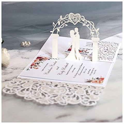 Greeting Card 1PC Sample European Wedding Invitations Map 3D Tri Folds Lace Heart Elegant Greeting Cards Wedding Party Decoration (Farbe : White Cover inner, Größe : 125x180 cm) Cover