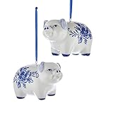 Kurt Adler Pig Delft Blue and White 3 inch Porcelain Ceramic Christmas Ornaments Set of 2
