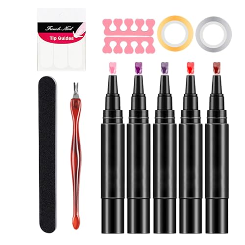 Polishey Penne Smalto per Unghie UK, Set di Penne per Smalto Gel in 5 Colori, Set di Penne per Smalto per Unghie ad Asciugatura Rapida e di Lunga Durata con Strumenti per Unghie per Donne e Ragazze
