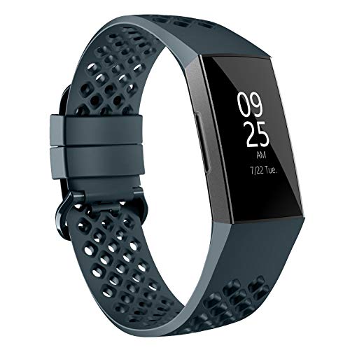 Recoppa Compatible with Fitbit Charge 3 Bands/Fitbit Charge 4 Bands for Women Men, Waterproof Wristbands with Breathable Holes Compatible for Fitbit Charge 3 SE, Slate
