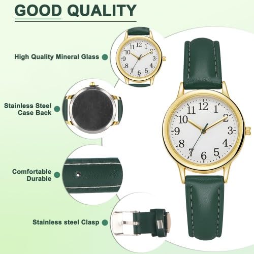 Reloj de Pulsera Elegante para Mujer, Analógico de Cuarzo Clásicos con Números Arábigos, Reloj de Vestir Moda con Correa Cuero para Mujer Niña