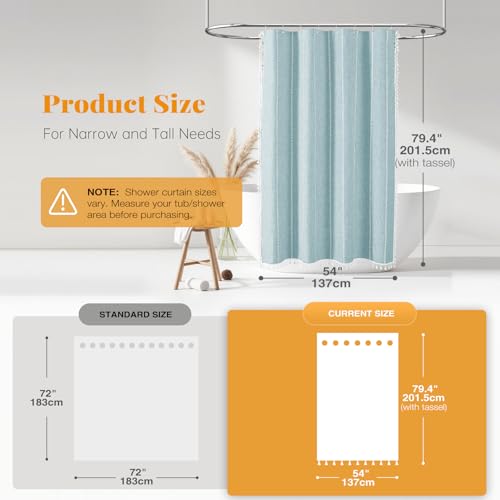 BTTN 54x78 Boho Farmhouse Linen Heavy Duty Shower Curtain Set, Fog Blue by BTTN - Used condition - Image 3