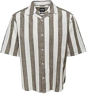 ONLY & SONS Herren Onstes Rlx Ctn Slub Stripe Ss Shirt Noos, Teak, XXL