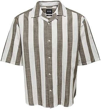 ONLY & SONS Herren Onstes Rlx Ctn Slub Stripe Ss Shirt Noos, Teak, XXL