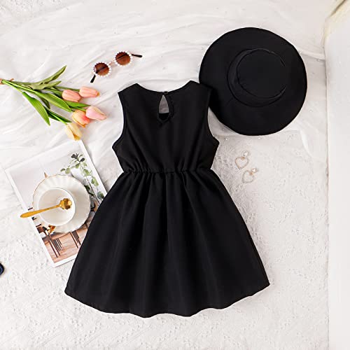 Toddler Girls Sleeveless Black Dress Bowknot Princess Dress Kids Elegant Dress with Hat Outfits3