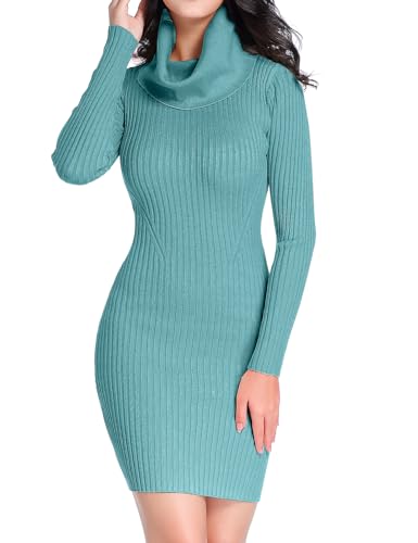 Image of v28 Sweater Dress for Women Ribbed Knit Fitted midi Sexy Fall Winter Bodycon Cowl Neck Dresses