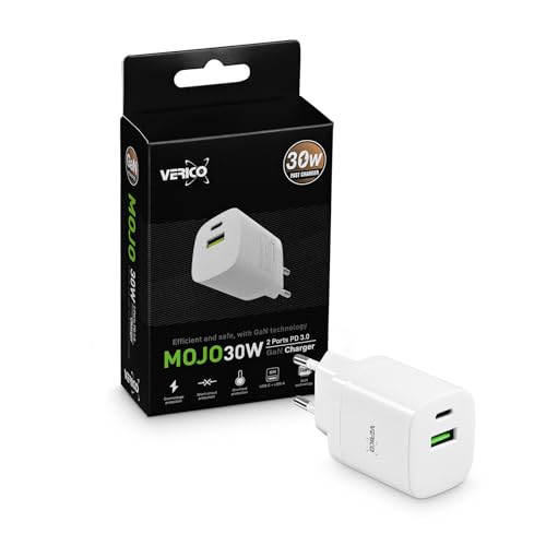 Bloc d'alimentation GaN 30 W VERICO USB-C et USB-A blanc universel - 3