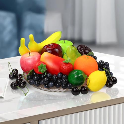 Lorigun Artificial Fruits Pack, Fake Fruits for Home Decor, Simulation Fruit Set, Party Chirstmas Decortion, Fruit Modle for Photoshoot, Fake Strawberry, Mango, Bananas. Total 20 Pieces/Set