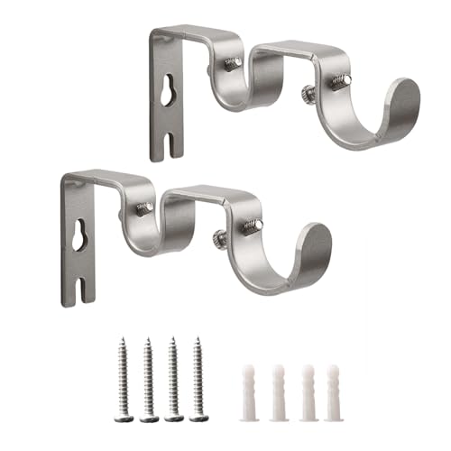 Shonmogar Double Curtain Rod Bracket,2 Pack Metal Curtain Rod Holders for Wall,Sturdy Curtain Rod...