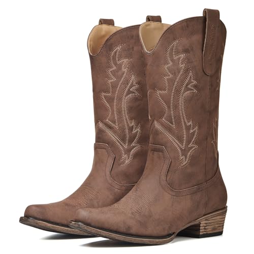 Image of Cowboy Boots for Women, Cowgirl Boots with Embroidered and Chunky Heel, Ideal for Daily Wear and Country Fashion