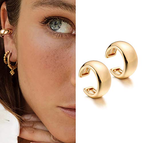 Myears Women Ear Cuff Earring Gold Non Pierced Ear Cartilage Chunky Band Clip On Wrap Hoop 14K Gold Filled Tiny Boho Beach Simple Minimalist Delicate Handmade Hypoallergenic Jewelry Gift #TOP2