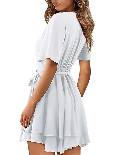 Image of Women Wrap Dress Casual Mini V Neck Fall Long Sleeve Wedding Guest Dresses with Belt