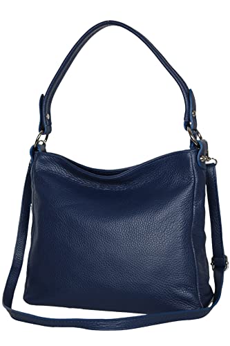 AMBRA Moda GL35 - Damen Handtasche Schultertasche Umhängetasche aus genarbtem Rindsleder (Jeansblau)