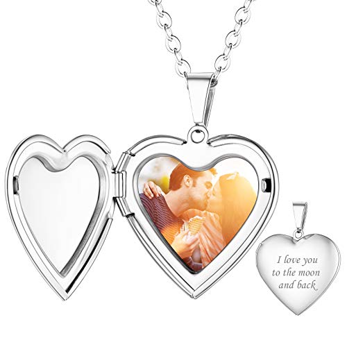 Custom4U Personalized Heart Locket Necklace with Pictures,Sunflower/Angel Wings/Heart Shaped Lockets Custom Photo,Gold/Rose Gold/White Lockets That Holds Picture,Customized Memorial Jewelry