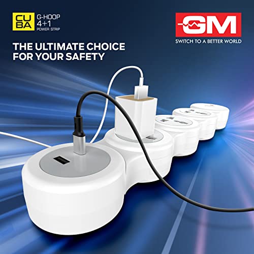 GM G-Hoop 4+1 Multi Plug Extension Board with 2 Metre Cord | Type-C & A USB Port | Smart Spike Guard with Switch, LED Indicator & Safety Shutters | Best for Desk, TV, Office & Charging Station view 2
