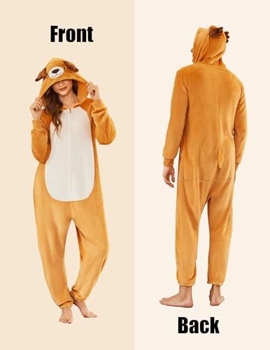 Ekouaer Tier Jumpsuit Kostüm mit Reißverschluss & Kapuzen Fleece Onesie Schlafanzug Fasching Halloween Cosplay Karneval Einteiler (Herren, Damen, Unisex) Rentier, L