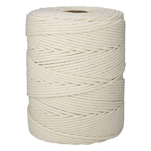 5mm328yards Macrame Cotton Cord Not Dyed Soft 4 Strand Twisted 100% Natural Cotton for Handmade Wall Hanging DIY Craft Making Knitting Plant Hangers Decorative Projects