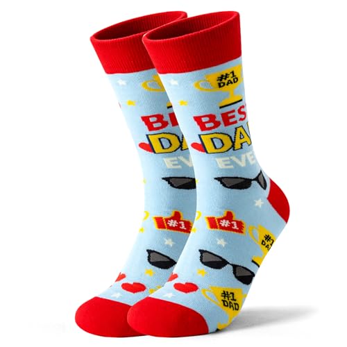 BONANGEL Best Dad Geschenkideen für Papa Socken Super Dad Geburtstag Socken Lustige Socken mit Motiv Herren Mann 39-46 Vatertag Geschenk Verrückte für Lebensfreude