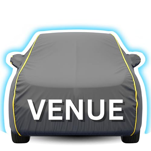 Image of Kayme Premium Grey Venue Car Cover Waterproof for (All Models & Variants - Petrol, Diesel, CNG & EV) |Speacially Custom Fit with Mirror Pockets |All-Weather Protection - Outdoor Car Body Cover