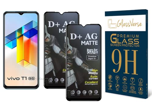 Image of GlassVerse Matte Tempered Glass for Vivo T1 5G | Anti Glare, Smooth Touch Screen Protector, 9H Hardness, Edge to Edge, Case Friendly, Hassle-less Installation Kit Included. (Pack of 2)