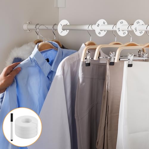 Oungy 60 Stück Rund Kleiderschrank Trenner, Kunststoff Grössentrenner Baby, Kleiderständer Größen Teiler Wiederverwendbar Größentrenner Baby zum Sortieren der Kleidungsgröße und -Farbe (Weiß 8,8x4 cm)