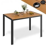 LIFERUN Mesa de Jardín 110x70 cm con Agujero para Sombrilla 4cm, Marrón Teca