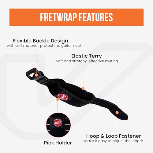 Gruv Gear MTD FretWrap, Fret Wrap, String Dampener, Bass Mute, Guitar Fret Wrap, Acoustic Mute, GruvGear, Damper, Electric Guitar FretWrap, Resonance for Tapping & Recording - Pack of 1, Black Large