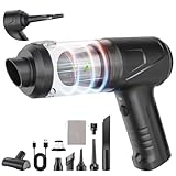 ALIOBC ハンディクリーナー コードレス 強力吸引力 【2つ吸引モード＆吹き飛ぶ/吸い込む/空気抜き 】 多機能車用掃除機 ハンディ掃除機 7種類のノズル 4000mAh 25分間連続使用 LED照明 車用 家庭用 ミニ 車内クリーナー 低騒音 USB充電式 軽量 405g 使用便利 車掃除 説明書付き ブラック