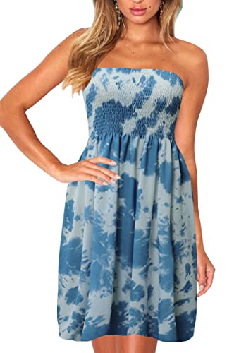 Image of Zyyfly Sundresses for Women Casual Beach Dresses for Women Tube top Dress Summer tie dye XXL