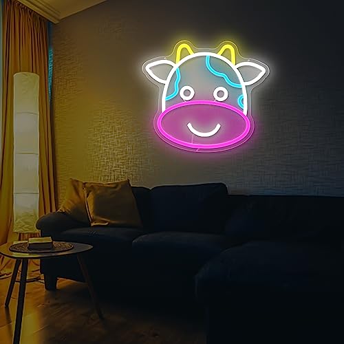Image of Cow Neon Sign Cute Cow Neon LED Signs for Wall Dimmable Light Up Signs for Kids Room Bedroom Led Lights Sign Decor Animal Night Light Gift for Boys Girls USB Powered