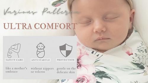 Image of Newborn Floral Print Blanket Baby Stretch Wrap Swaddle Receiving Blanket with Matching Headband and Name Card (Red and Green)