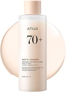 ANUA Rice 70 Glow Milky Toner 8.45 fl oz (250ml) - Hydrating and Brightening Face Toner with Rice Water, Niacinamide, Ceramides, Panthenol, Fragrance-Free, Non-Comedogenic, Suitable for All Skin Types, Korean Skincare