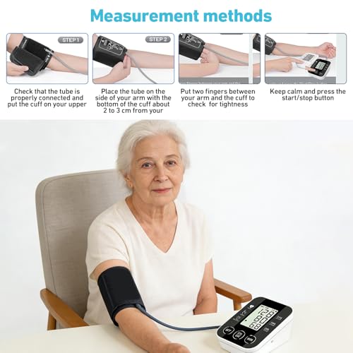 Nzkeuf Blutdruckmessgerät Oberarm mit Großem LCD-Display, Intelligentes Automatisches Blutdruckmessgeräte mit Englisch Sprachausgabe, Verstellbare Manschette (23-33 cm), 2 x 50 Speicher, Heimgebrauch