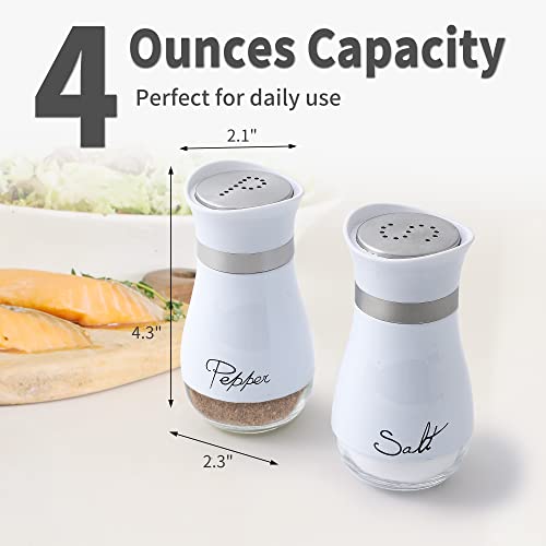 Image of Lonffery Salt and Pepper Shakers Set - Salt Containers for Gifts, Kitchen Decor, Home, RV, Camp, BBQ, 4 oz Farmhouse Spice Dispenser with Glass Bottom, White, Set of 2