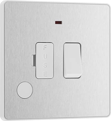 BG Electrical Switched Fused Connection Unit with LED Power Indicator and Flex Outlet, Fused Spur Switch, Double Pole, Screwless Front Plate, Round Edges, Evolve, Brushed Steel, 13A, PCDBS52W