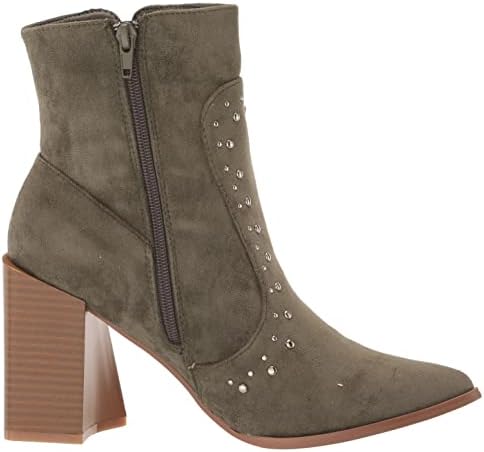 YOKI-BLONDE-11 Women's Suede Heeled Bootie With Stone Design, Olive, 6 M US | Image 5