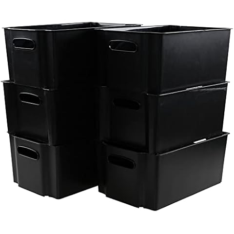 Afromy 6-Pack Plastic Stacking Open Storage Boxes for Freezer, Household Storage Baskets, Black Rectangular Box Cover