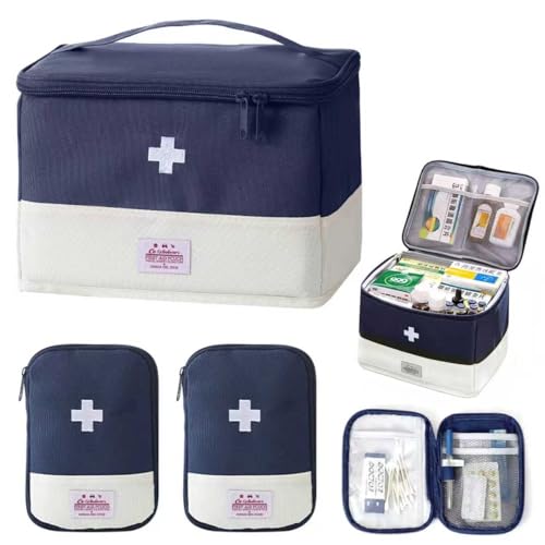 FZYCOM 3 Piezas Bolsas Botiquin, Gran Capacidad Botiquín Médico Vacío con 2 Bolsas para Botiquín de Viaje, Bolsa Primeros Auxilios Portátil, First Aid Kit, Caja Medicamentos para Hogar, Oficina, Airel