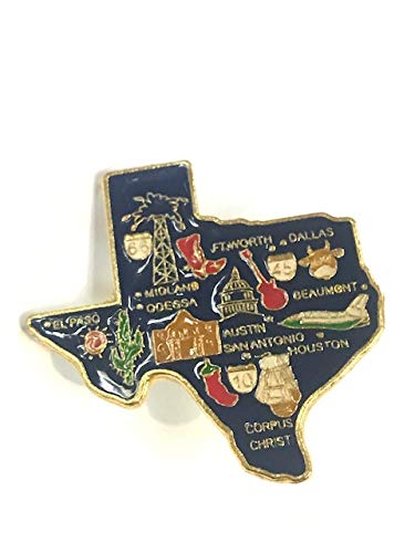 Texas Lapel Pin Texas Map With Major Cities Names And Icons Collectible Souvenir Hat Pin Texas Map Design (Single Item) #TOP18