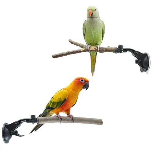 Bird Perch Stand 2 PCS Parrot Perch Stand with Strong Suction Cup Movable Perch Stand Bird Training Set for Window Mirror Shower Bathroom Ceramic Tiles for Cockatoo Macaw Parakeet