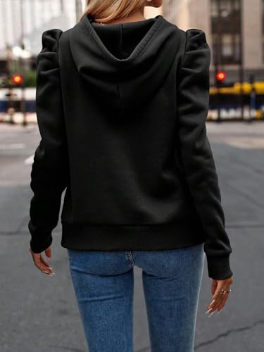 yoeasy Women’s Puff Long Sleeve Drawstring Hooded Sweatshirt Casual Loose Pullover Sweatshirt3