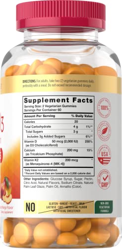D3 K2 Gummies | 120 Count | With Calcium | Vegetarian, Non-Gmo, And Gluten Free Vitamin Supplement | By Carlyle #TOP1