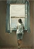  MKAN Póster E Impresiones Salvador Dali Mujer En La Ventana Lienzo Pintura Póster Pared Arte Imagen Decoración 50X70Cm