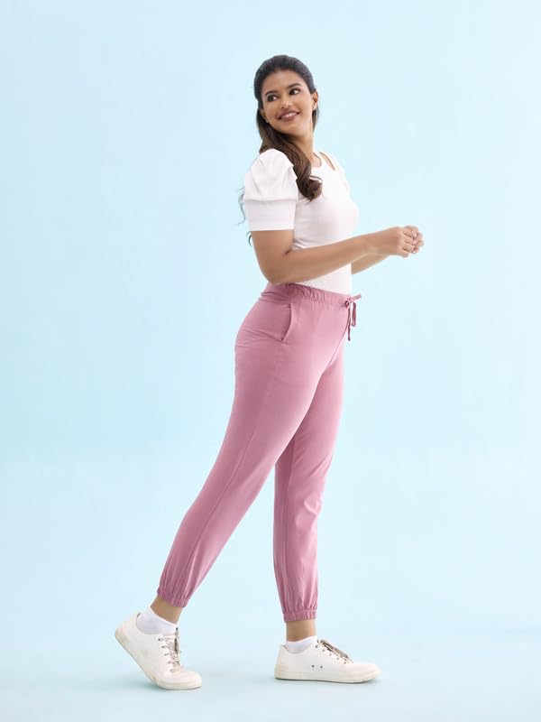 Image of GO COLORS Cotton Stretch Casual Joggers Full Length for Women| Mid Rise