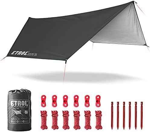 ETROL Hammock Rain Fly Tent Tarp,360cm x 280/290cm Portable Lightweight Waterproof Windproof Anti-UV Tarpaulin,5 in 1 Multifunctional Camping Shelter for Yard Outdoor Traveling Beach