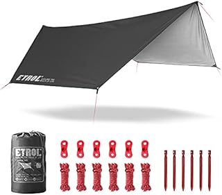 ETROL Hammock Rain Fly Tent Tarp,360cm x 280/290cm Portable Lightweight Waterproof Windproof Anti-UV Tarpaulin,5 in 1 Multifunctional Camping Shelter for Yard Outdoor Traveling Beach